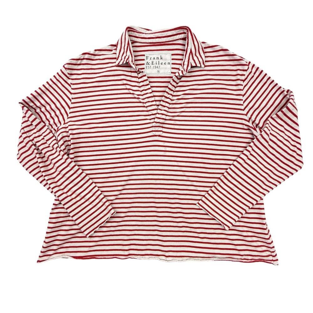 Frank & Eileen Patrick Popover Henley in Red French Stripe Women's XL Tee Lab